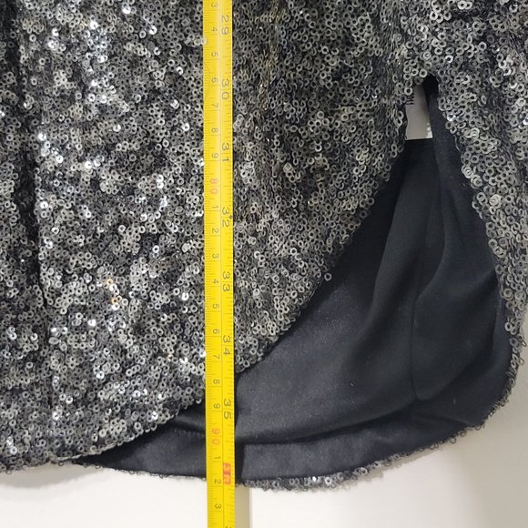AX Paris Long Sleeve Sequin Evening Dress Surplice Neckline Silver Black Event - Picture 12 of 15
